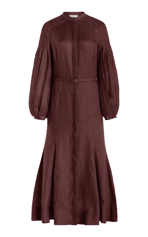 Lydia Maxi Dress with Slip in Deep Bordeaux Linen