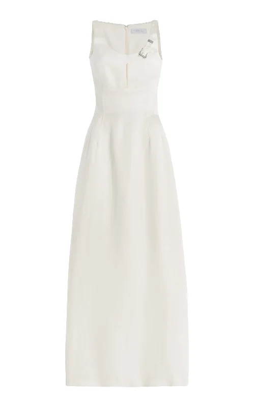 Sven Maxi Dress in Ivory Silk Linen Satin