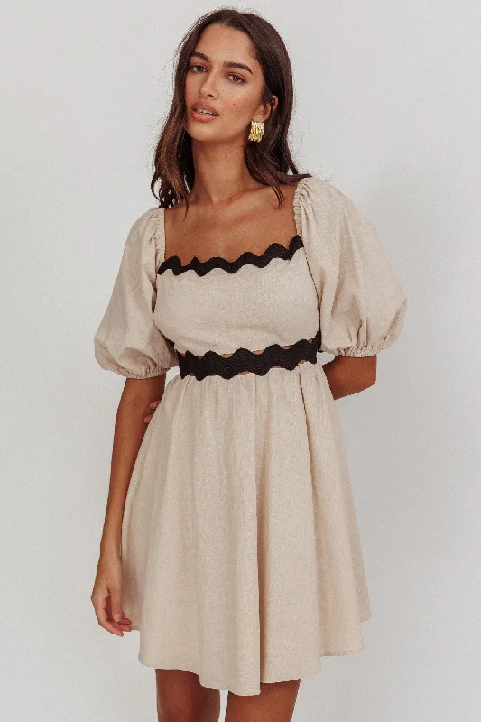 Akali Puff Sleeve A-line Mini Dress Oat