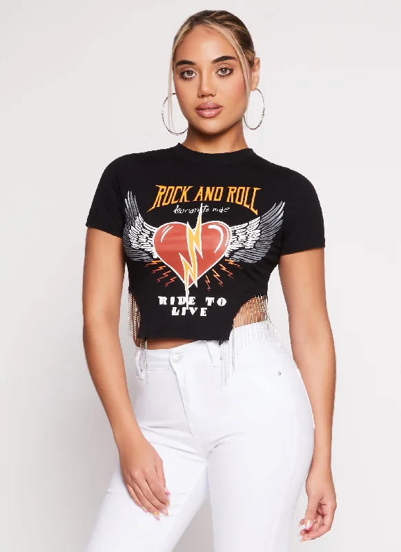 Rock and Roll Fringe Hem Graphic Tee