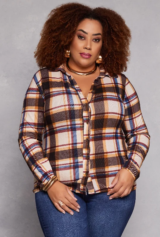 Plus Size Plaid Button Front Shirt