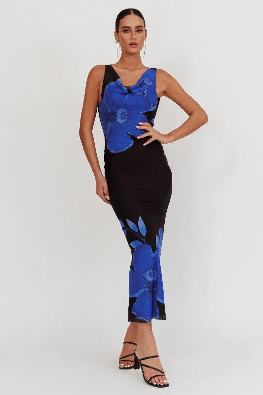 Cassiopeia Open Back Maxi Dress Hibiscus Blue