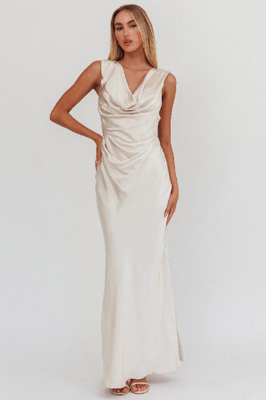 Chills Cowl Neck Satin Maxi Dress Champagne