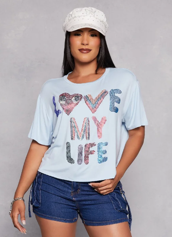 Love My Life Sequin Graphic Tee