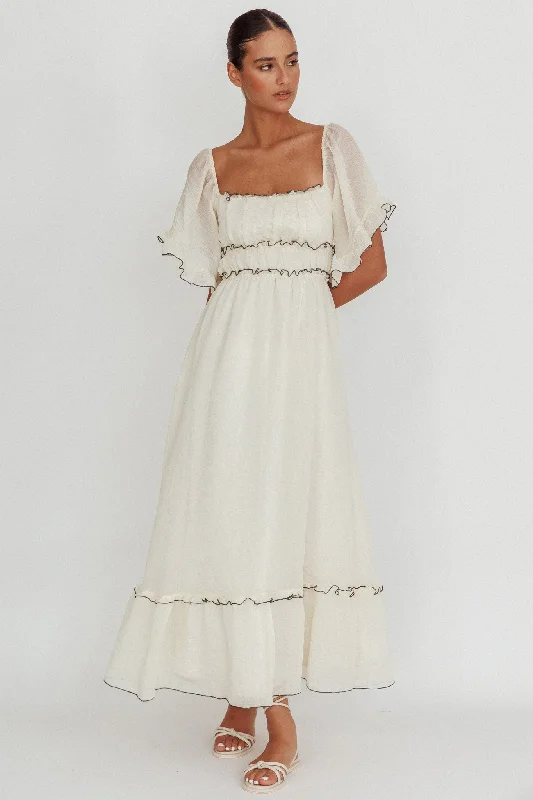 Kathlene Flutter Sleeves Maxi Dress Cream