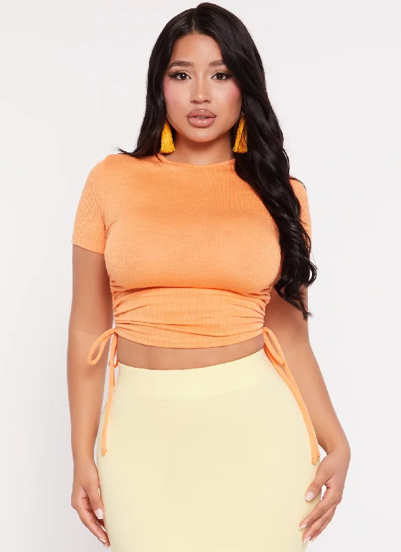 Ruched Side Tie Cropped Tee