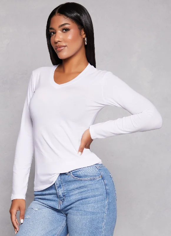 Basic V Neck Long Sleeve T Shirt