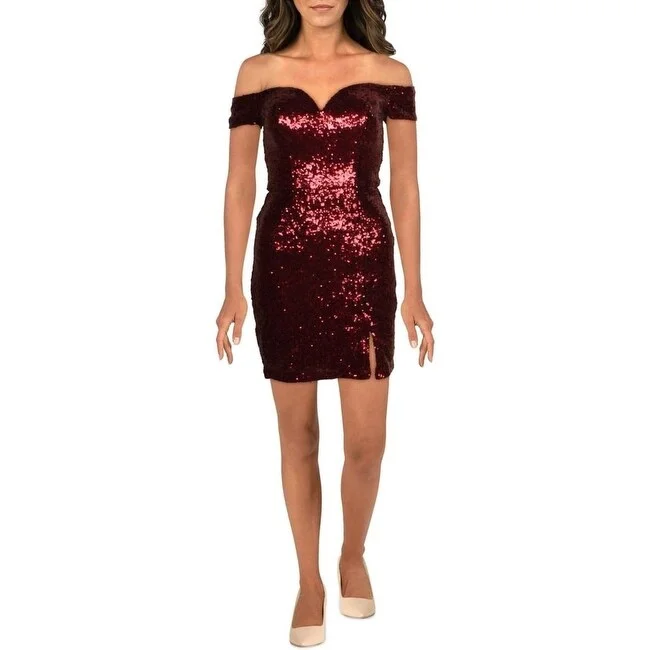 B Darlin Junior's Off The Shoulder Sequined Bodycon Dress Red Size 9