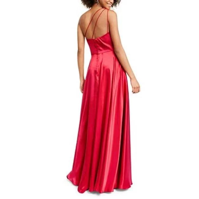 Blondie Nites Junior's One Shoulder Strappy Satin Gown Red Size 7