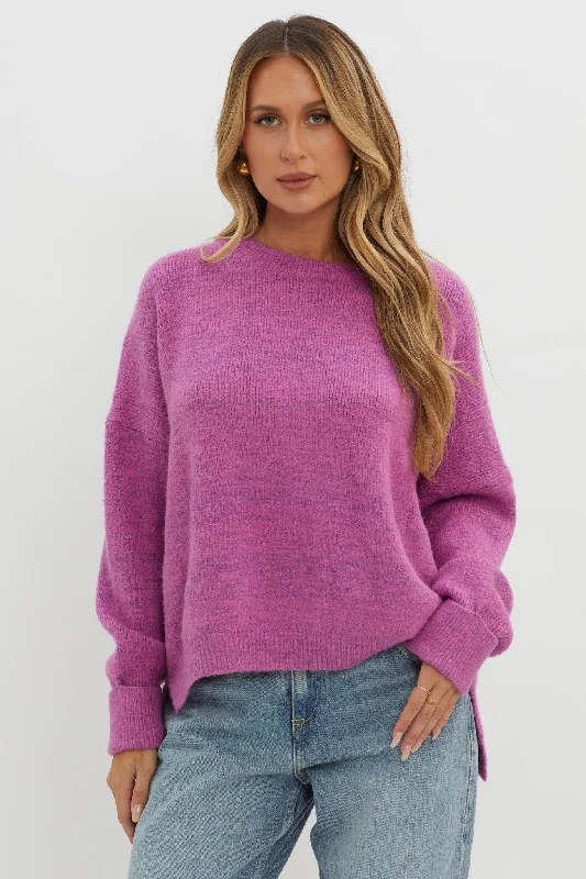 Kayce Dropped Shoulder Knit Sweater Fuchsia