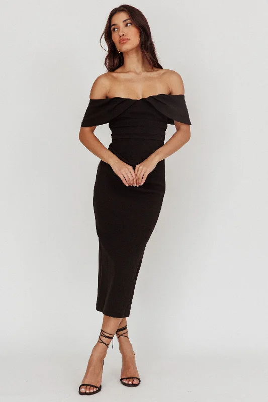 Lillianne Off-Shoulder Midi Dress Black