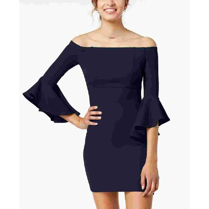 Teeze Me Juniors' Off-The-Shoulder Bell Sleeve Cocktail Dress Blue Size 3