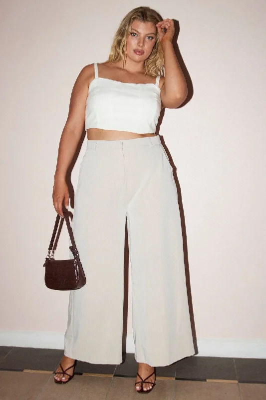 Beige Tailored Wide Leg Pants