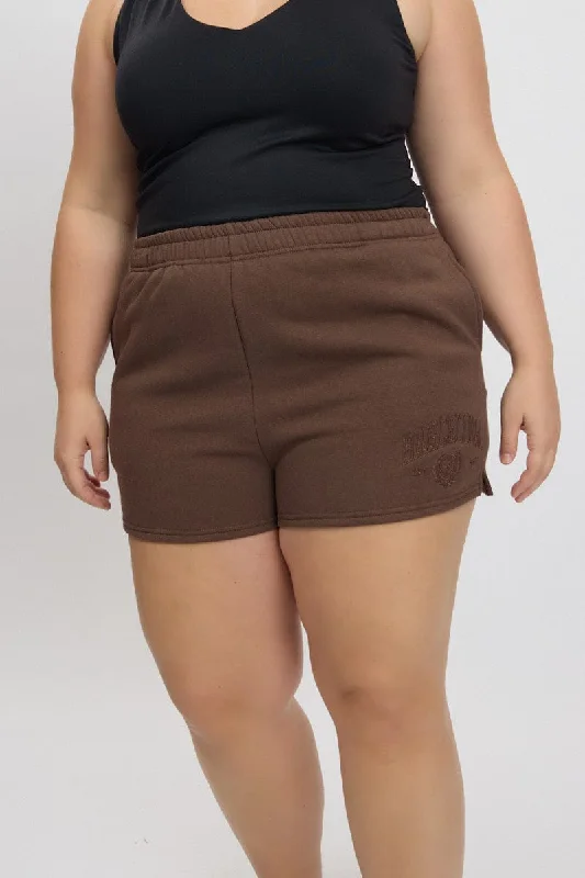 Brown Barcelona Embroidered Track Shorts