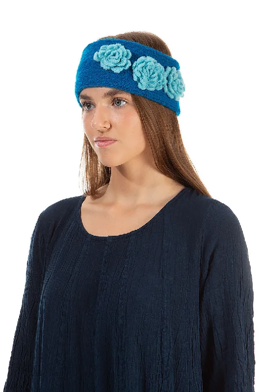 Flowers Azure Blue Soft Wool Headband