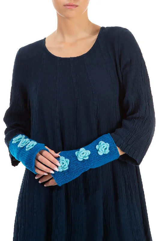 Flowers Azure Blue Soft Wool Wrists