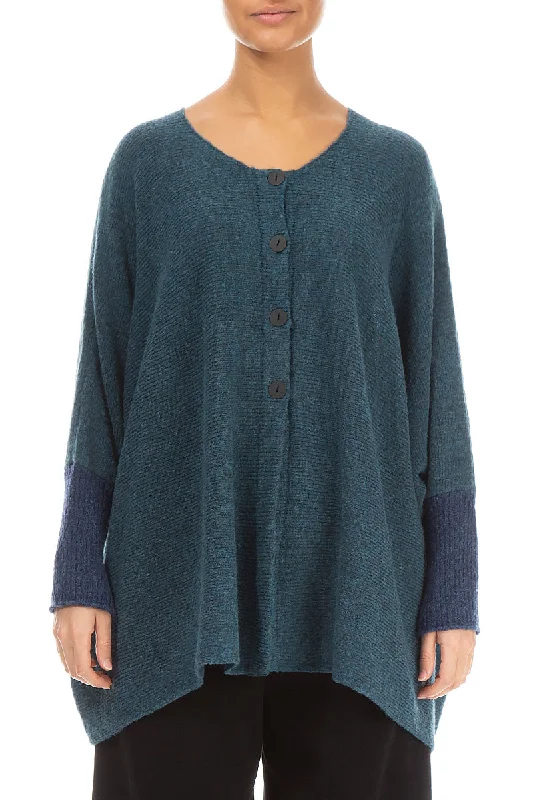 Loose Boxy Teal Blue Wool Cardigan