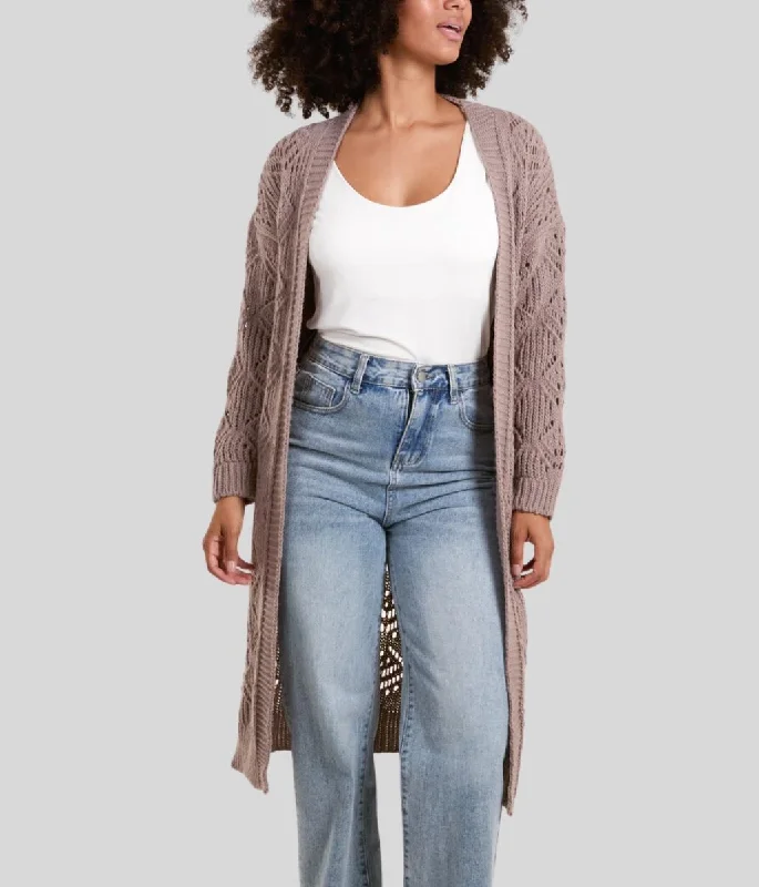 Mocha Crochet Knit Longline Cardigan