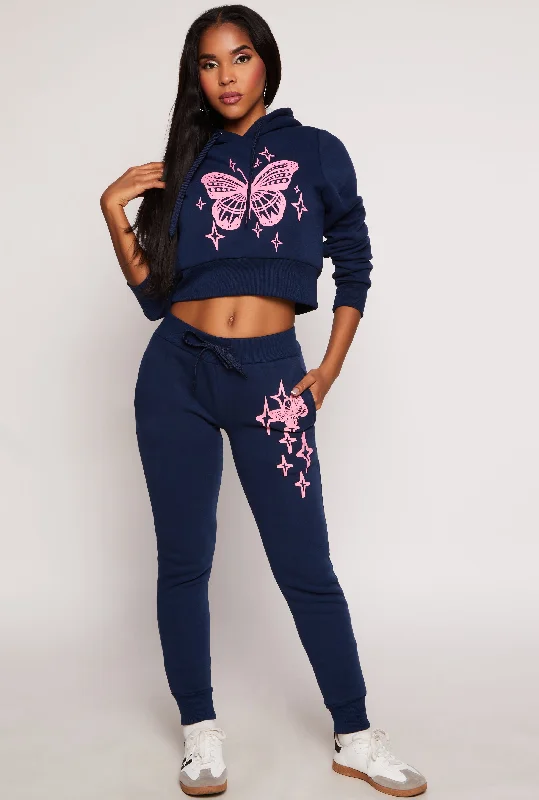 Fleece Butterfly Graphic Joggers