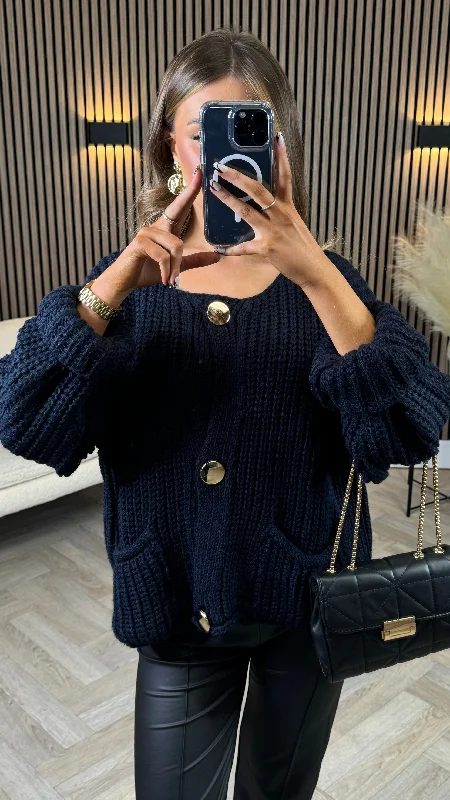 Quentin Navy Chunky Knit Cardigan