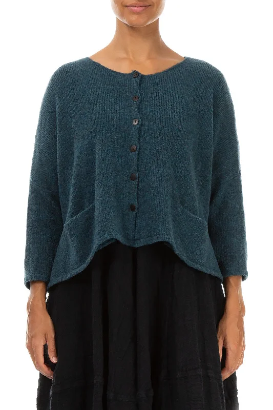 Short Loose Teal Wool Cardigan