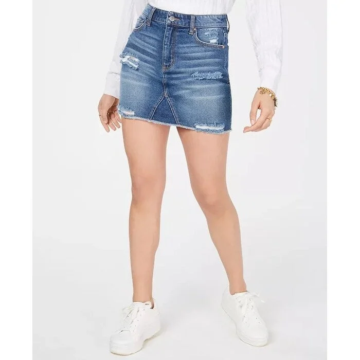 Tinseltown Juniors' Ripped Denim Mini Skirt Bright Blue Size 13