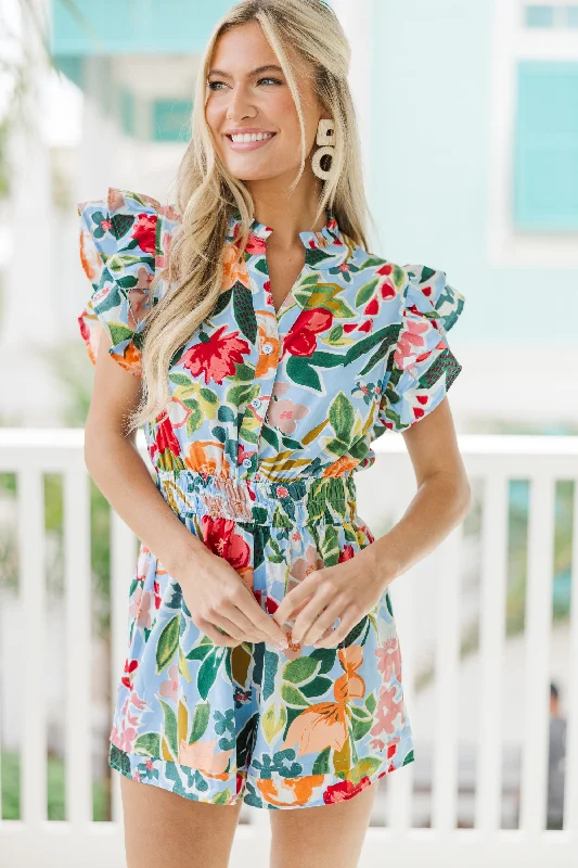 Wild Love Light Blue Floral Romper