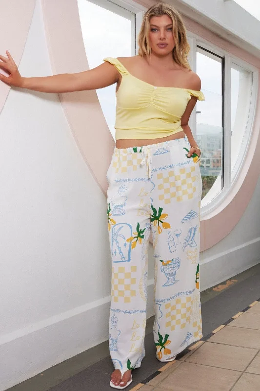 Yellow Abstract Wide Leg Pants